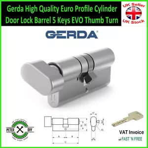 Gerda High Quality Euro Profile Cylinder Door Lock Barrel 5 Keys EVO Thumb Turn - Picture 1 of 1