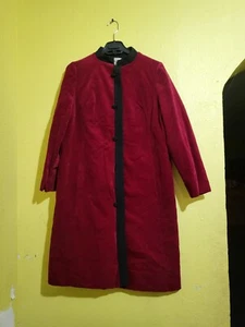 Vintage 1970s Trenchcoat Red Velvet Aprox Size Small - Picture 1 of 12