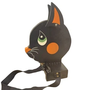 Schwarze Katze Volkskunst Skulptur Vintage Halloween Dekoration Holz - Bild 1 von 12