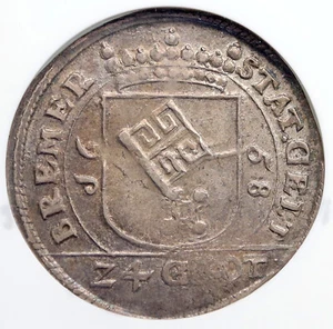 1658 BREMEN GERMAN FREE STATE  ANTIQUE Vintage Silver 1/3 Thaler Coin NGC i91611 - Picture 1 of 5