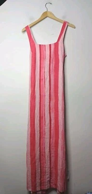 NUEVO ASOS Diseño Cuello Cuadrado Corbata Trasera Lino Midi Solero Rosa Rayas Talla 4 Foto 1 de 4