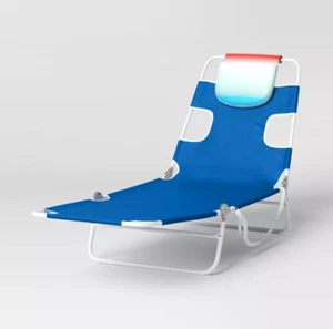 Outdoor Portable Beach Lounger with Headrest Blue - Sun Squad: Foldable, - Picture 1 of 4