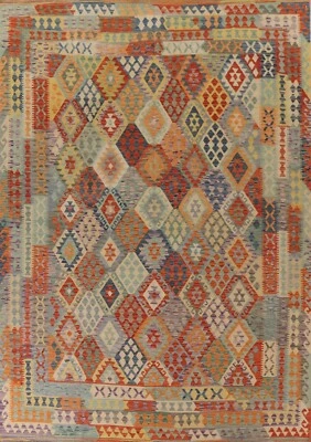 Southwestern Pastel Color Kilim Reversible Area Rug 10'x13' Hand woven Wool Rug - Image 1 of 4