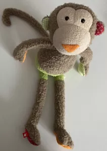 Sigikid Brown Monkey Plush Doll Germany 18” Soft Toy Green Orange Hands - Picture 1 of 10