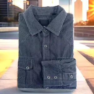 LEVEL TEN Shirt Mens Sz Large Black Pin Striped Long Sleeve Snaps EUC - Picture 1 of 11