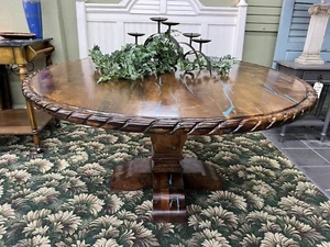 Mexican Turquoise Inlaid round wood 60” pedestal dining table - Picture 1 of 9