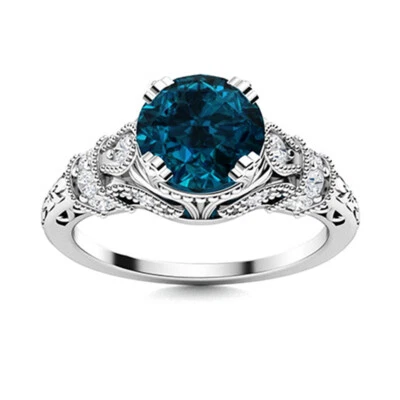 Round London Blue Topaz 925 Sterling Silver Solitaire Ring For Graduation Gift - Image 1 of 4