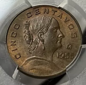 1955-MO Mexico 5 Centavos Brass - PCGS MS64 - Picture 1 of 4