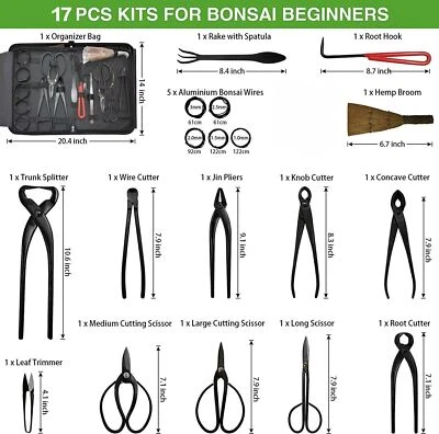16PC Bonsai Tool Kit W/ Case Carbon Steel Scissor Cutter Shear Garden Plant Set - image 1 of 4