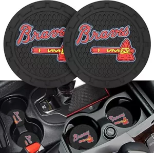 2-Pack Atlanta Braves Non-Slip Silicone Car Cup Holder Coasters 2.75" - Picture 1 of 2