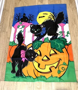 Halloween Gato Negro Jack-O-Lantern Exterior Bandera Bandera Espeluznante Casa 29" x 40" - Imagen 1 de 3