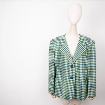 Blazer verde de lana pura a cuadros verdes 44 XL vintage ESCADA MARGARETHA LEI para mujer Foto 1 de 4