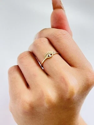 14k Gold Two- Tone Evil Eye Two Tone White Yellow Gold Ring Size 7 - Image 1 of 4