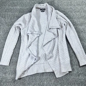 Tahari Waterfall Front Cardigan Pullover 100% extrafeine Merinowolle grau Gr. L - Bild 1 von 9