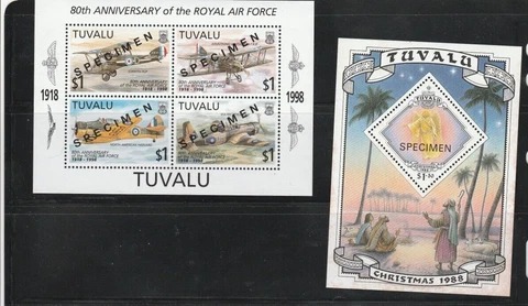 Tuvalu 2 Mint souvenir sheets, both are Specimens Cover