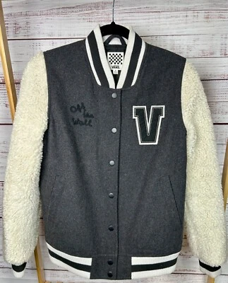 Chaqueta universitaria para mujer Van's Off The Wall gris y blanco roto Foto 1 de 4