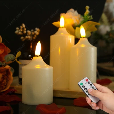 Juego de 3 velas de pilar LED parpadeantes sin llama con temporizador remoto decoración del hogar Foto 1 de 4