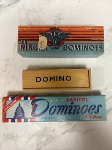 SET BESTEHEND AUS 3 Vintage Domino Sets - Milton Bradley Magna, Halsam Capitol - Bild 1 von 10