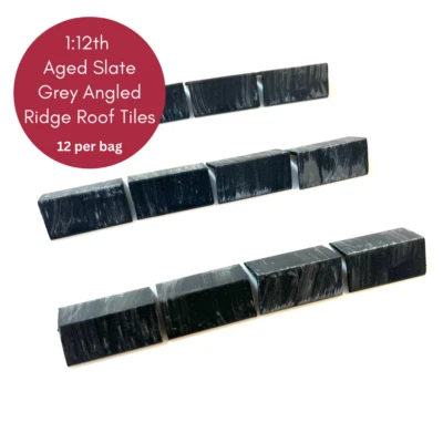 Model Dolls House 1:12th Scale 12 x Angled Ridge Roof Tiles in Aged Slate Grey - Image 1 of 4