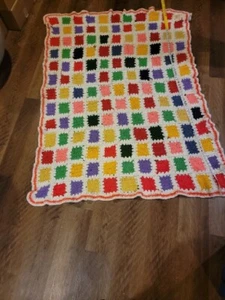 Granny Square Afghan Throw Baby Blanket White & Multicolor 70 Inches X 54 Inches - Picture 1 of 7