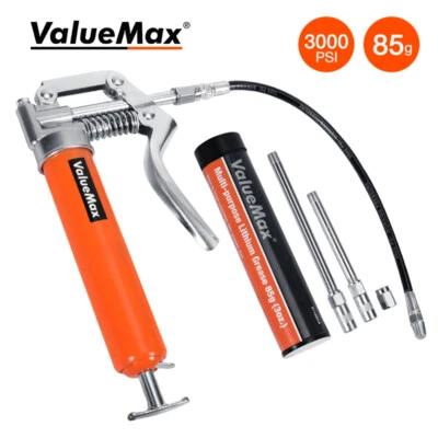 ValueMax Mini Grease Gun Kit 3OZ Grease 12'' Flexible Hose 5'' 3" Extension Tube