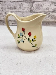 Vtg Cherokee China Co. Red Flowers Pitcher Ironstone Farmhouse Crazed Stained - Picture 1 of 9