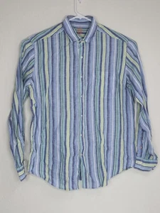 J.Mclaughlin Linen Button Down Shirt Gramercy Multicolor Stripe Size L Mens NEW - Picture 1 of 9