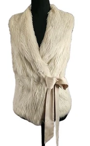 Boho Faux Fur Vest Ivory Mob Wife Hippie Bohemian Festival Penny Lane Womens S - Picture 1 of 10