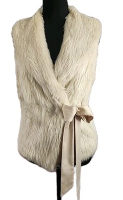 Boho Faux Fur Vest Ivory Mob Wife Hippie Bohemian Festival Penny Lane Womens S - Image 1 of 4