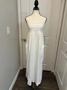 Velvet by Graham & Spencer White Strapless Maxi Dress Small Made in USA Pockets - Picture 1 of 6
