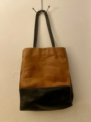 Two-Tone Leather Tote Bag with Dual Handles - Image 1 of 4