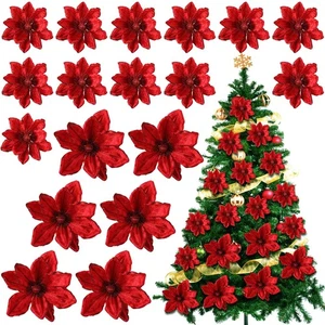 18 Piezas 12" 9.8" Grandes Flores de Pascua Artificiales para Árbol de Navidad Brillo... - Imagen 1 de 6