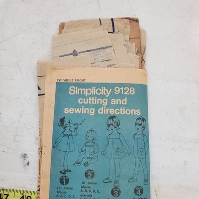 Vtg Simplicity Pattern 9128 Childs Dress Romper Shirt Toddler 6 - 9 Mo CUT 70s - Image 1 of 4