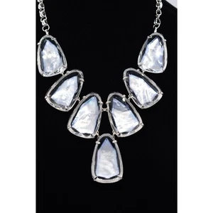 Kendra Scott Harlow Bib Necklace Mother Pearl Silver Chunky Bridal Wedding BinP - Picture 1 of 12