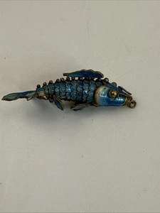Türkis Blau Gelenk Emaille Koi Fisch Anhänger 2" Vintage - Bild 1 von 8