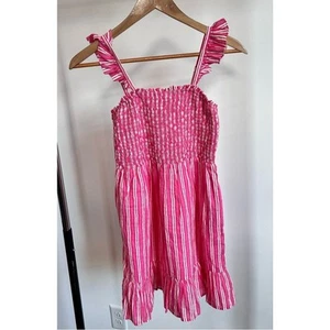 Girls Vineyard Vines Pink Stripe Beach Vacation Smocked Top Dress Youth Large - Picture 1 of 5
