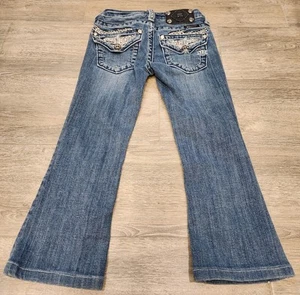Miss Me Girls Boot Cut Size 7 Jeans Rhinestones Embellished Blue JK5330B2 - Picture 1 of 6