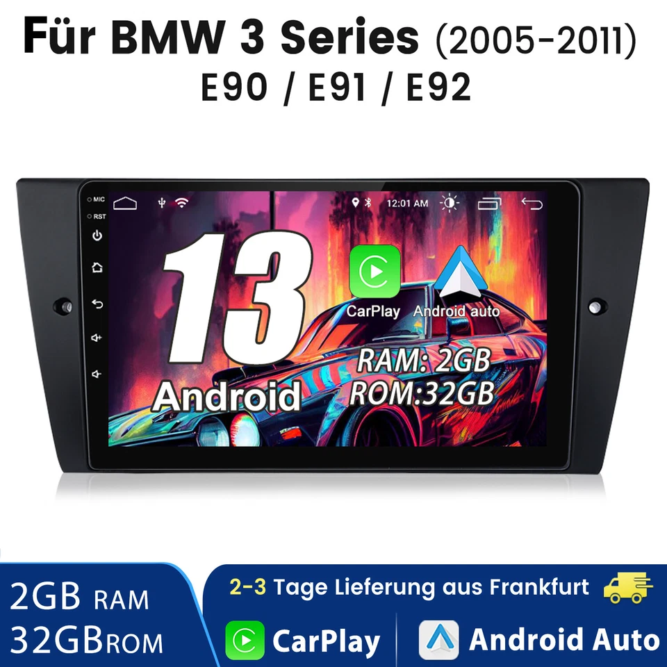 9" Android 13 Autoradio Carplay Für BMW E90 E91 GPS NAVI WIFI BT DAB+ SWC 2+32GB - Bild 1 von 4