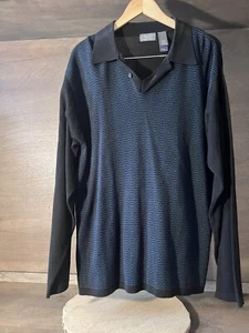 Crazy Horse Liz Claiborne Sweater Mens L Button Pullover LONG SLV BLACK  BLUE - Picture 1 of 6
