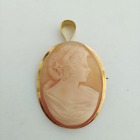 Vintage Hand Carved SHELL CAMEO PENDANT, BROOCH whit yellow  Gold 18k