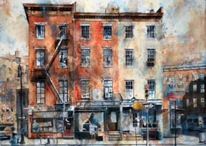 Compañeros barberos, impresión artística de 3 Horatio Street Tim Saternow ciudad de Nueva York 11x14 - Imagen 1 de 1