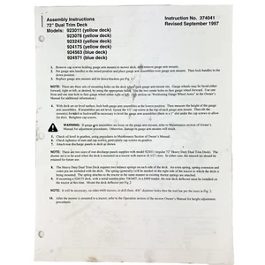 Hustler 923011 078 243 72” Dual Trim Deck Assembly Instructions Manual Vtg 97 - Picture 1 of 1