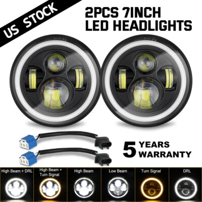 Pair 7" inch LED Headlight Hi/Lo DRL Beam For Harley Davidson Touring Road King - Image 1 of 4