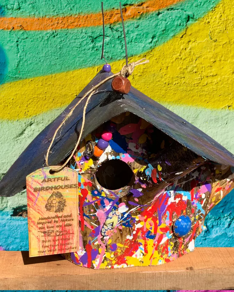 Handcrafted Artful Birdhouse – Vibrant & Nature-Inspired Design Functional - Image 1 of 4