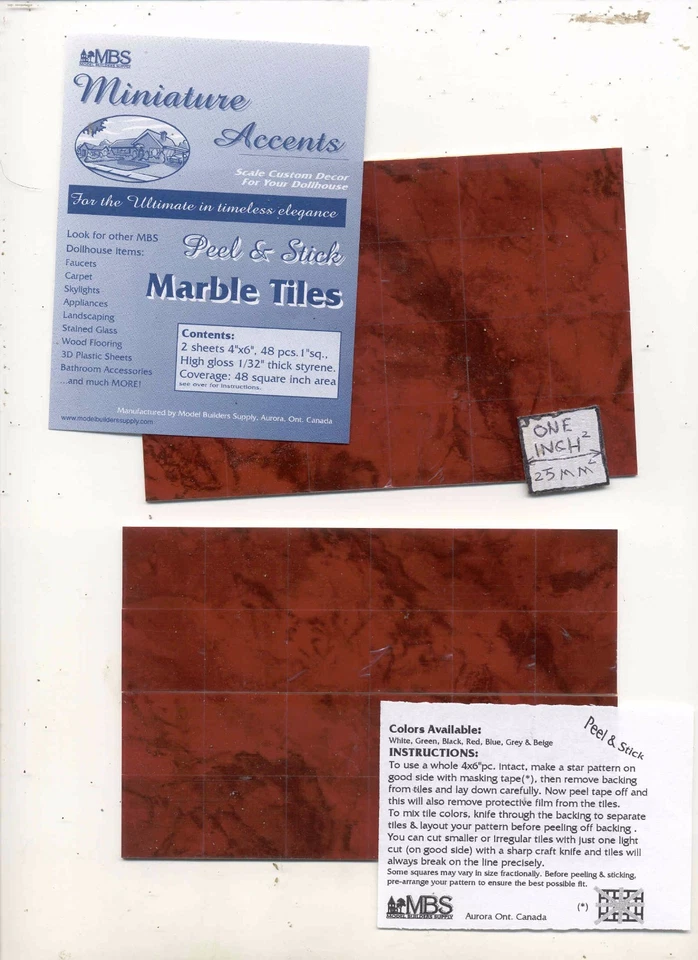 Folha de piso de plástico "telhas de mármore" casca e vara - escala 1/12 MB MT12R 6"x8" - Imagem 1 de 1