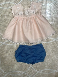 NWT Catherine Malandrino Mini Baby Ruffle Pink 2pc Set Outfit Girls 6-9mons - Picture 1 of 6