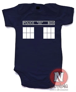 Naughtees Clothing Babygrow Dr Who Tardis Cotton Babysuit Whovian timelord baby