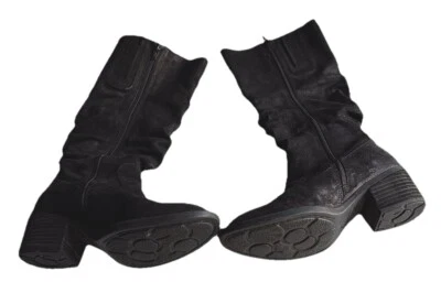 Botas de gamuza negras nacidas para mujer altas con cremallera lateral y tacones gruesos zapatos talla 6M Foto 1 de 4