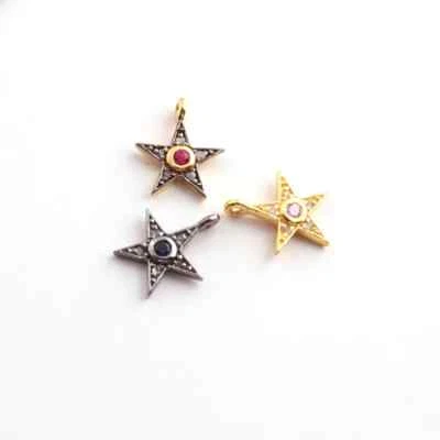 Colgante con dije de estrella de piedras múltiples diamantes pavé de 1 pieza, colgante de plata de ley 925/ Foto 1 de 3
