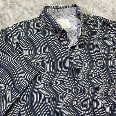 Coogi Men 2XL Wavy Abstract Striped Button Up Shirt Retro - Image 1 of 4